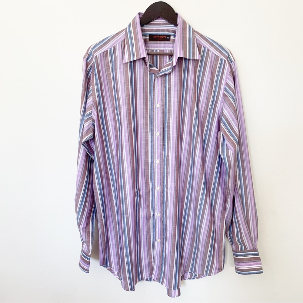 ETRO MILANO Purple Stripes Button Up Shirt XL